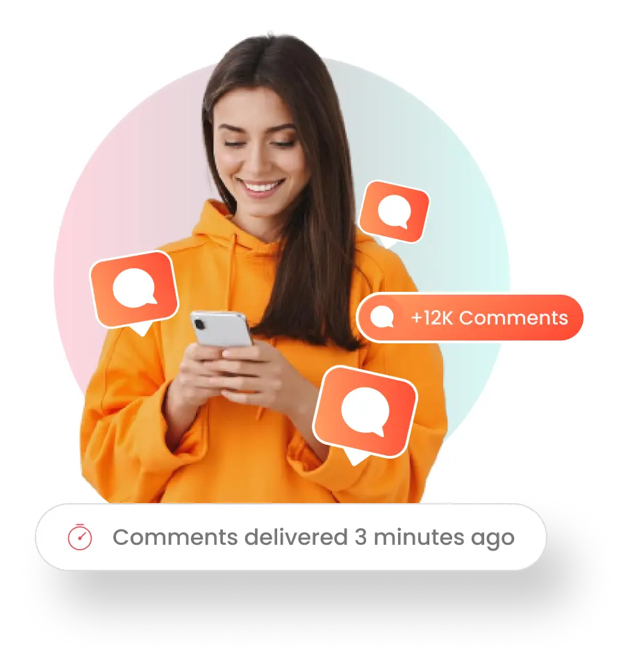 GoreAd graphic of a woman using her phone with circular metrics showing 85% Instagram account growth and 75% sales growth