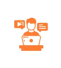 Man working at a laptop icon symbolizing content creation.